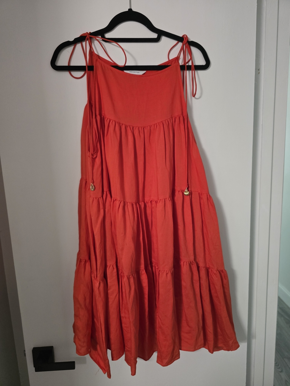 Tiered Tie-Shoulder Summer Dress - Vibrant Coral Red